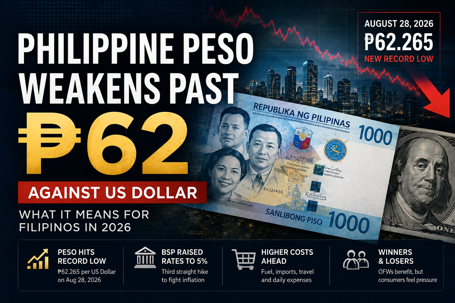 Philippine Peso Weakens Past ₱62 per Dollar: What It Means for Filipinos in 2026