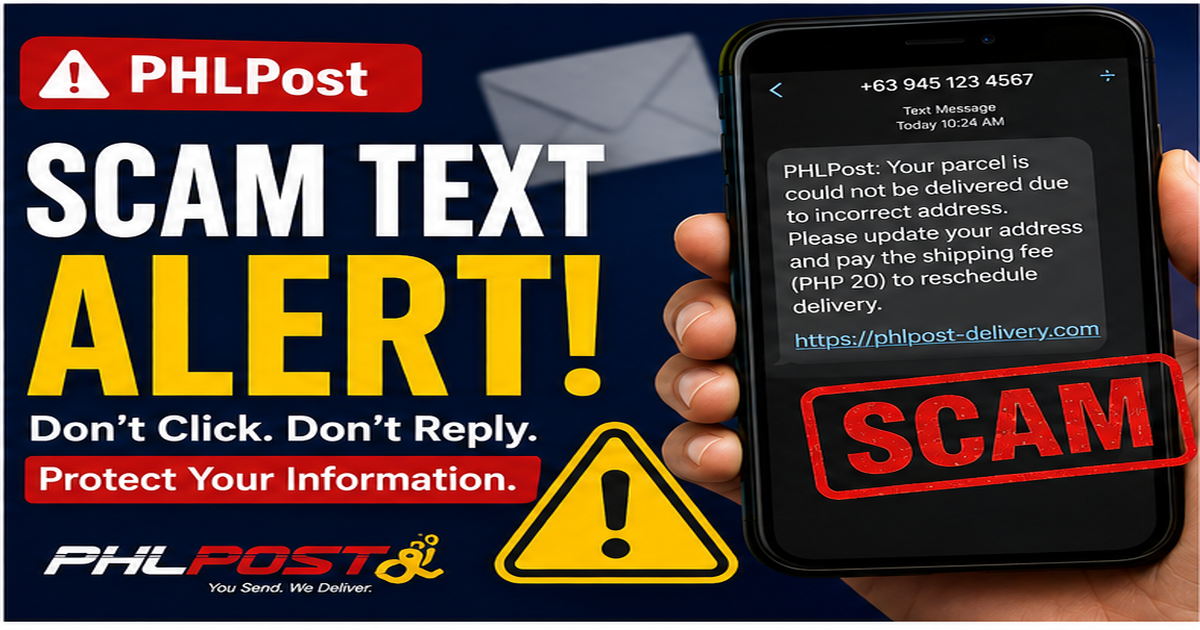 PHLPost scam text warning about fake delivery messages in the Philippines