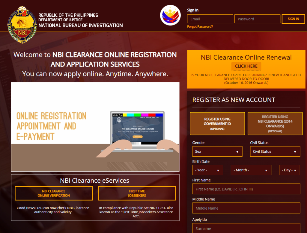 NBI Clearance online application Philippines