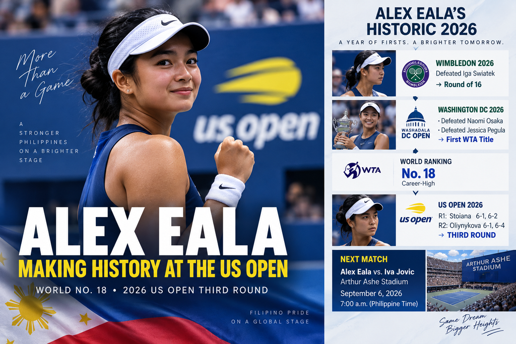 Alex Eala 2026 season highlights including Wimbledon Round of 16, first WTA title, World No. 18 ranking and US Open third round